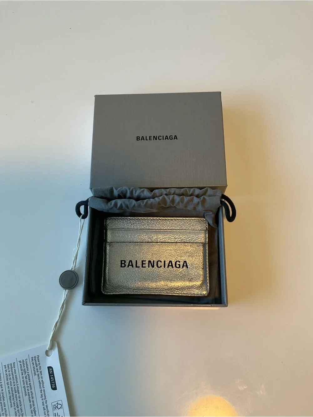 Balenciaga Metallic Silver Leather Card Case
